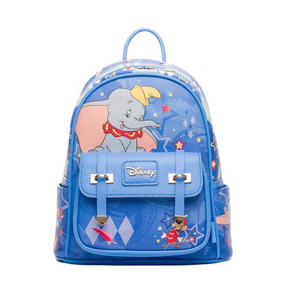 Blue backpack with Disney character design on a white background