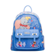 Blue backpack with Disney character design on a white background
