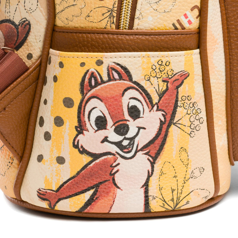Backpack with cartoon squirrel design on a yellow background