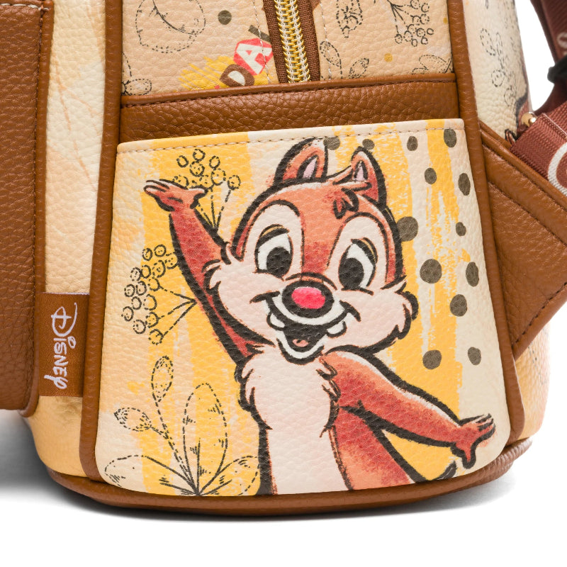 Backpack with cartoon character design on a beige background