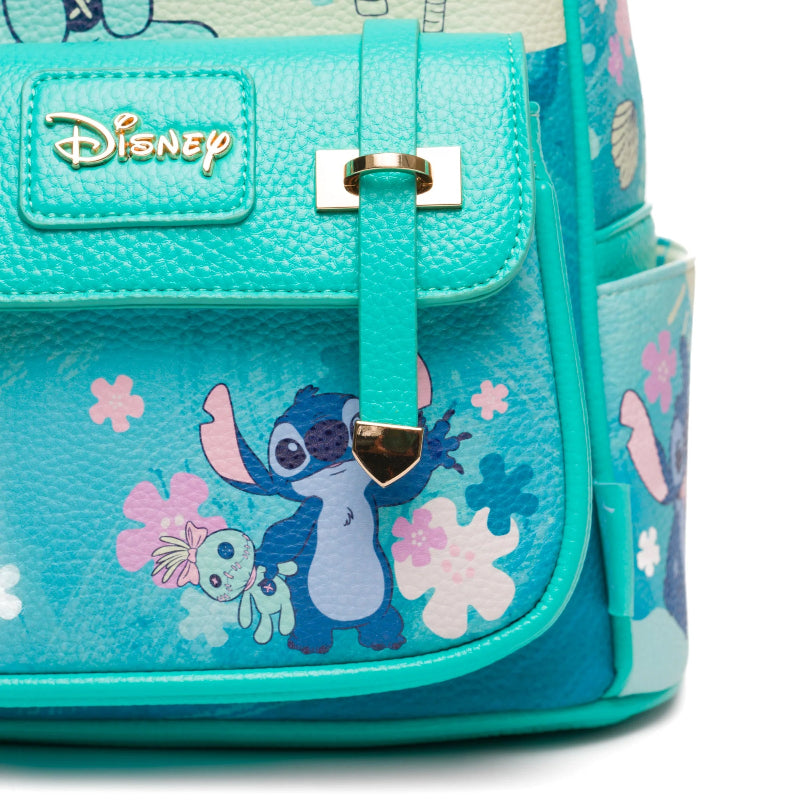Teal backpack with Disney character design on a white background