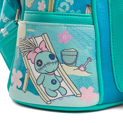 Teal backpack with cartoon character on a deck chair design
