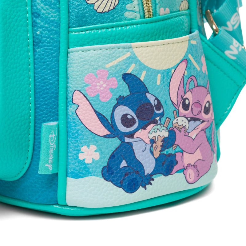 Teal bag with cartoon characters eating ice cream on a white background