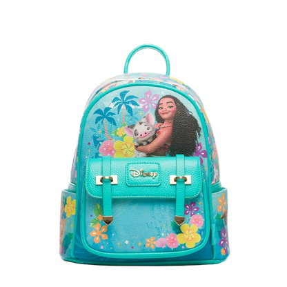 Teal backpack with Disney character design on a white background