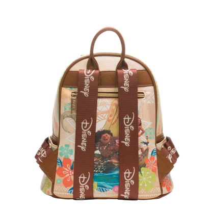 Backpack with floral and nature-themed design on a white background