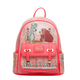 Pink backpack with Disney character design on a white background