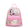 Pink backpack with Disney character design on a white background