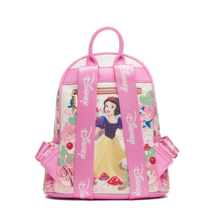 Pink backpack with Disney Princess design on a white background