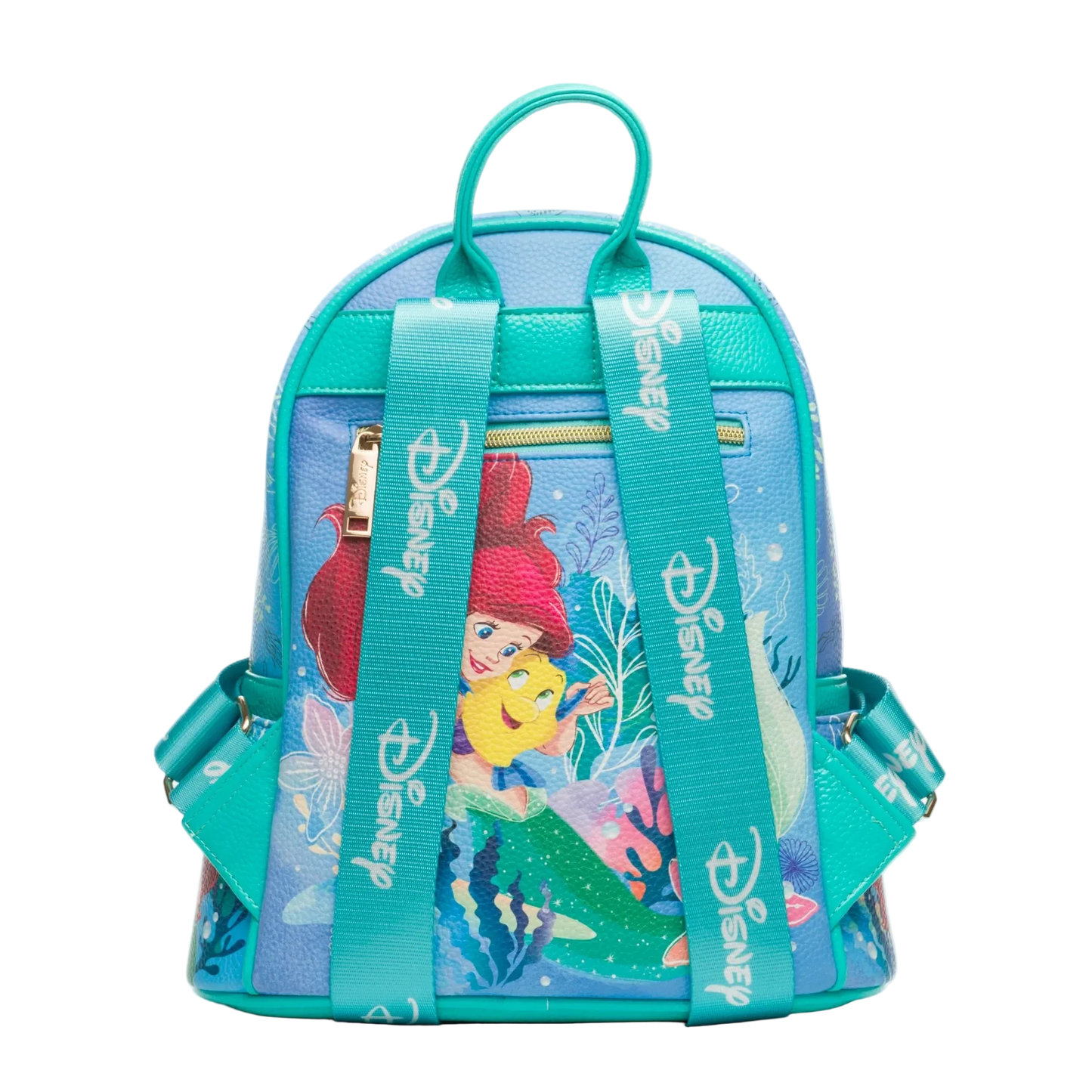 Backpack with cartoon characters and Disney branding on a white background