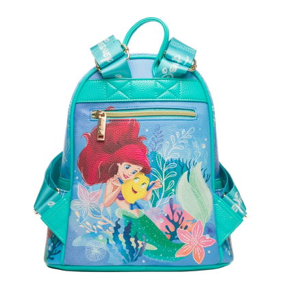 Backpack with mermaid design on a white background
