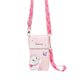 A pink Disney crossbody phone pouch featuring Marie the cat character, a butterfly graphic, and a matching pink floral strap, shown against a plain white background.