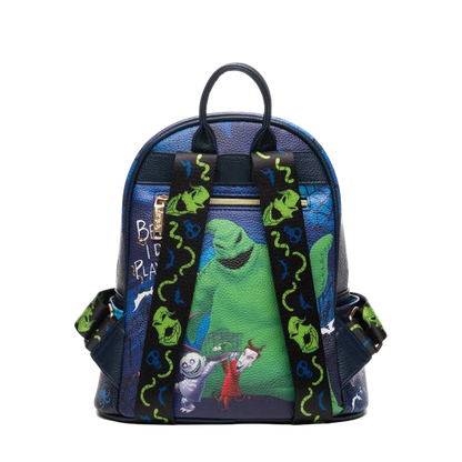 Backpack with animated character design on a white background