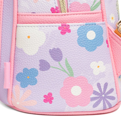 Floral-patterned pouch with pink border on a white background