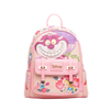 Pink backpack with cartoon character design on a white background