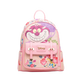 Pink backpack with cartoon character design on a white background