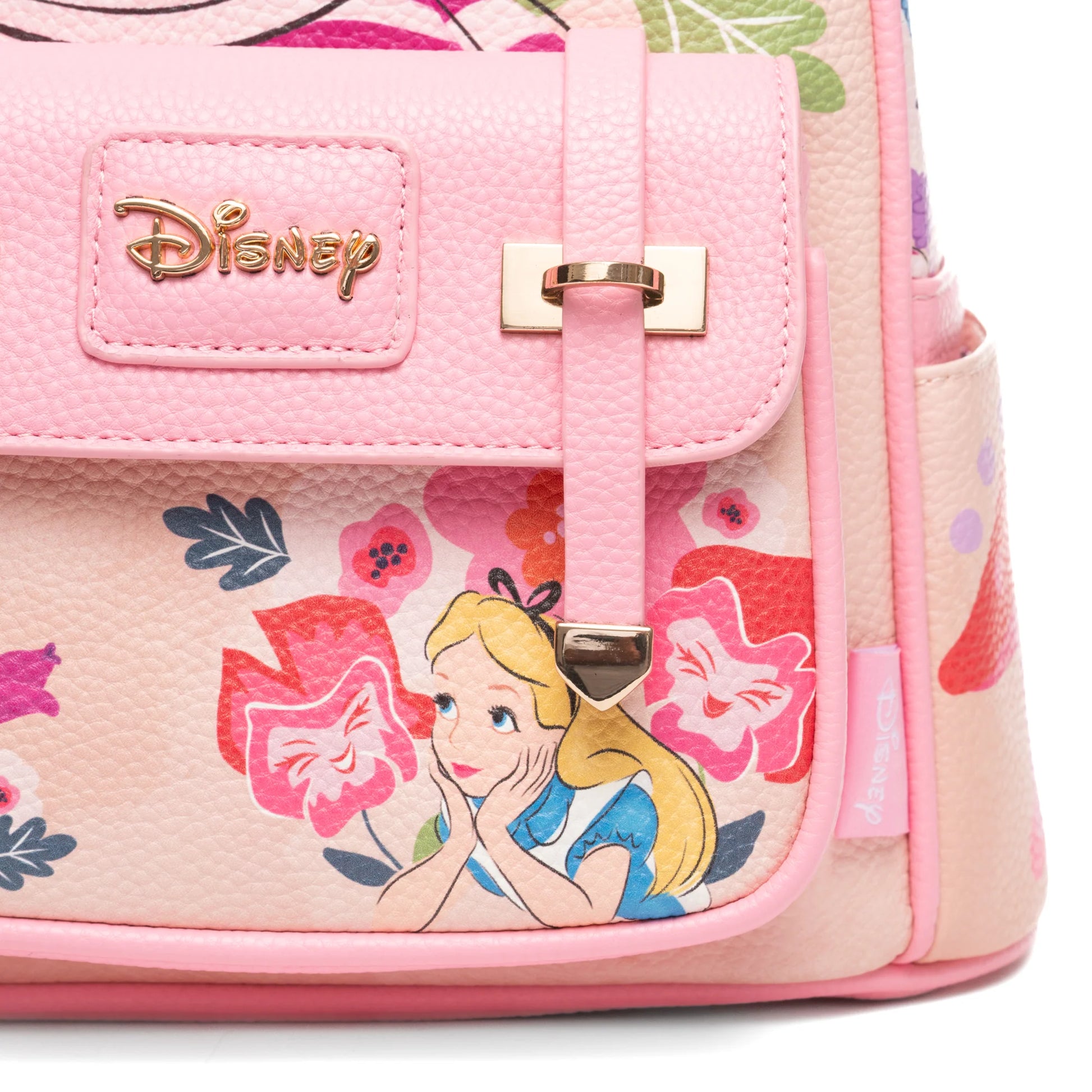 Pink Disney bag with character design on a white background