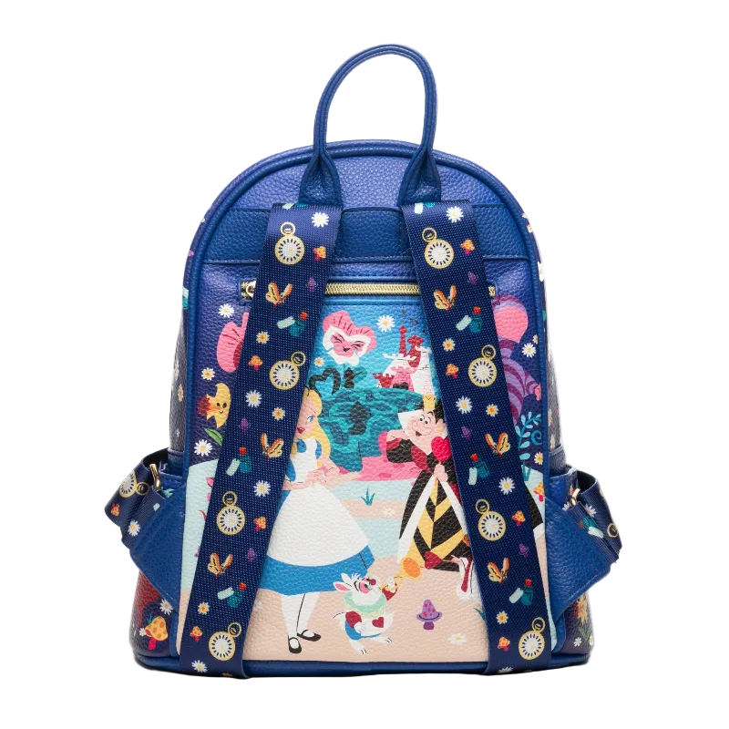 Backpack with Alice in Wonderland design on a white background