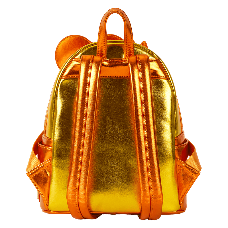 Gold metallic backpack on a white background