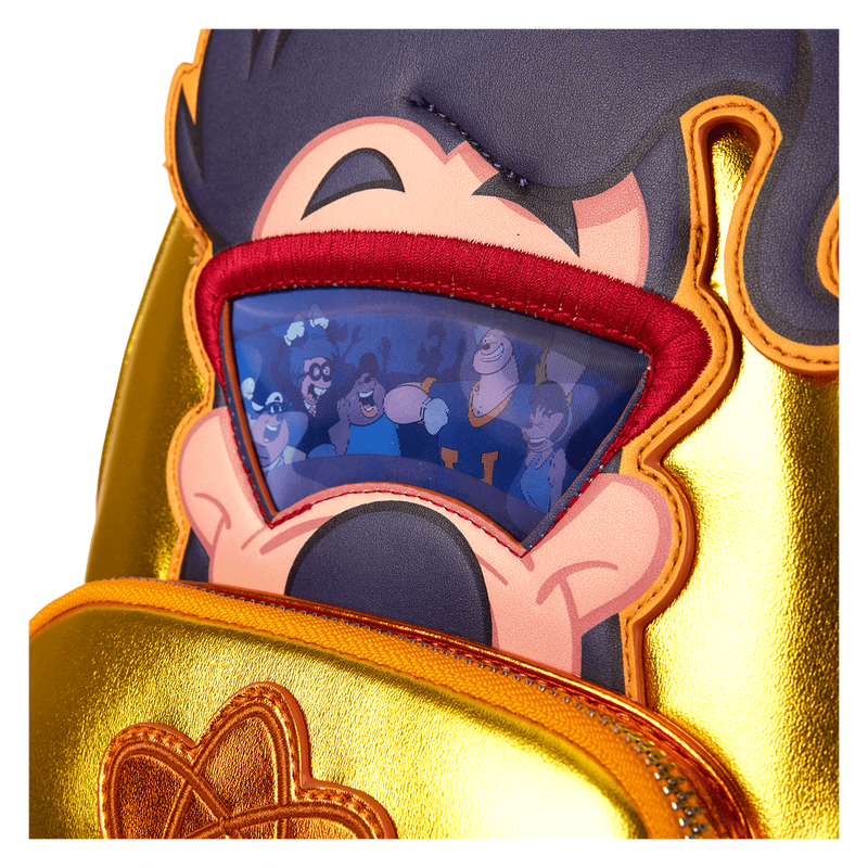 Close-up of a character with a screen displaying animated characters, likely from a themed product or toy.
