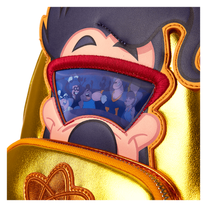 Close-up of a character with a screen displaying animated characters, likely from a themed product or toy.