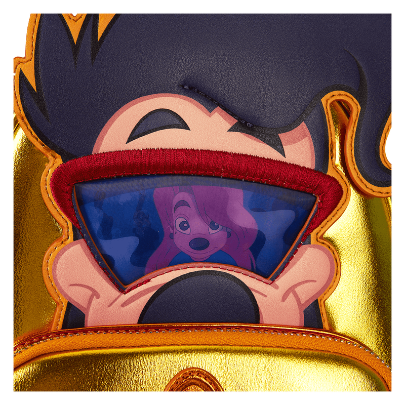 Animated character with a blue screen inside a gold frame