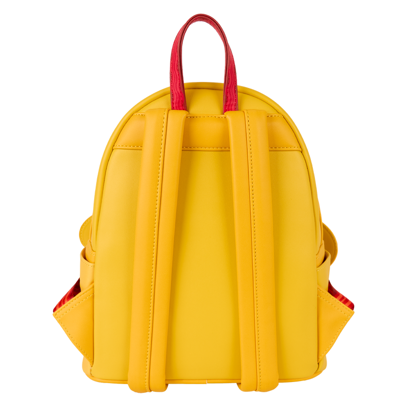 Yellow backpack with red straps on a white background