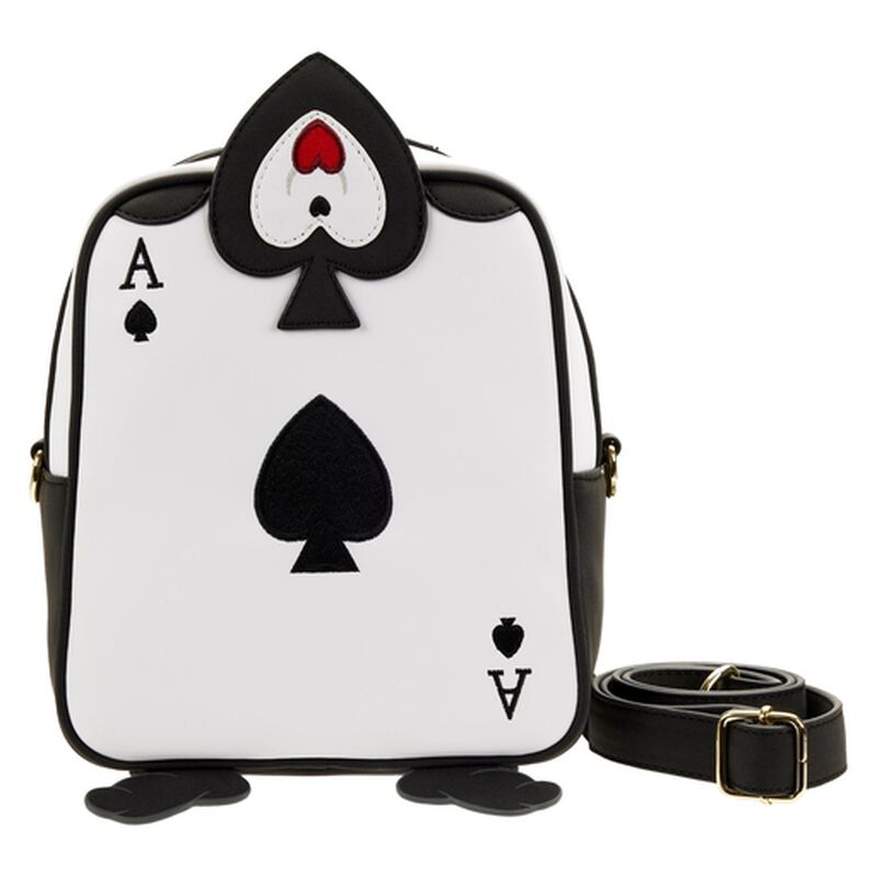 Purse designed like an Ace of Spades playing card on a white background