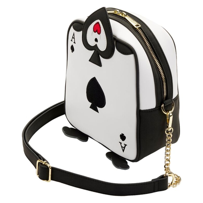 Purse designed like a playing card with ace of spades design on a white background