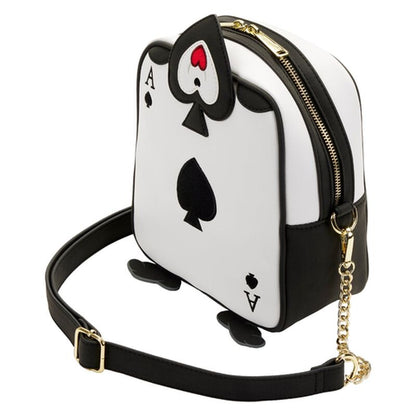 Purse designed like a playing card with ace of spades design on a white background
