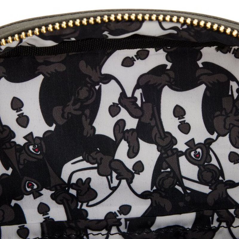 Close-up of a patterned bag with black and white design