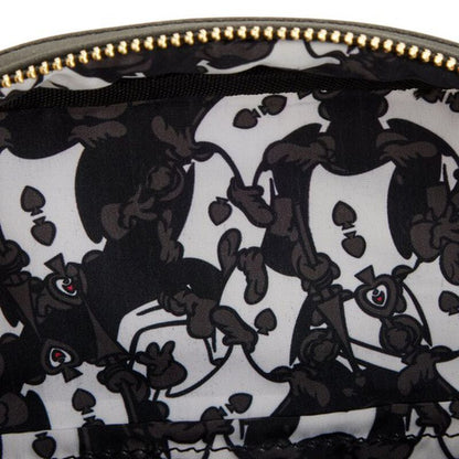 Close-up of a patterned bag with black and white design