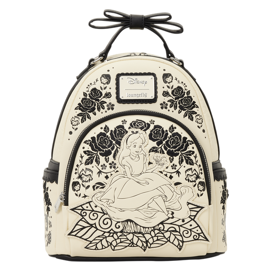 Loungefly Disney Alice in Wonderland Black Floral 3D Bow Mini Backpack