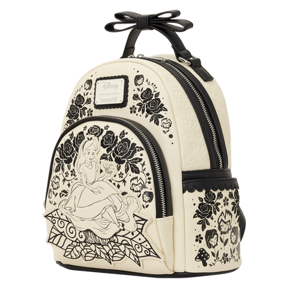 Loungefly Disney Alice in Wonderland Black Floral 3D Bow Mini Backpack