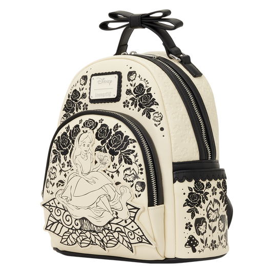 Loungefly Disney Alice in Wonderland Black Floral 3D Bow Mini Backpack