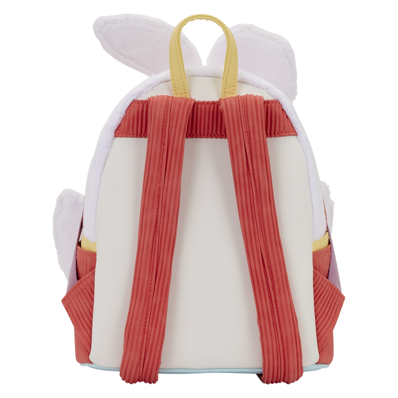 Backpack with pleated design and white top on a white background