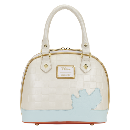 White handbag with a blue accent and Disney logo on a white background