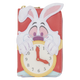 Pink wallet with a cartoon character design featuring a clock and rabbit ears on a white background.