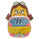 Cartoon character backpack with a blue creature design on a white background