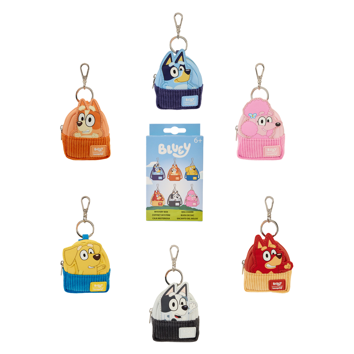 Bluey and Friends Mystery Mini Backpack Keychain Charm lineup