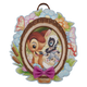 Decorative plaque with animated characters surrounded by flowers and butterflies on a transparent background
