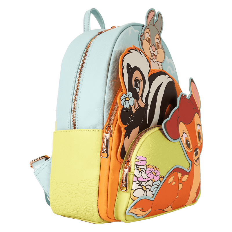 Backpack with animated character design on a white background