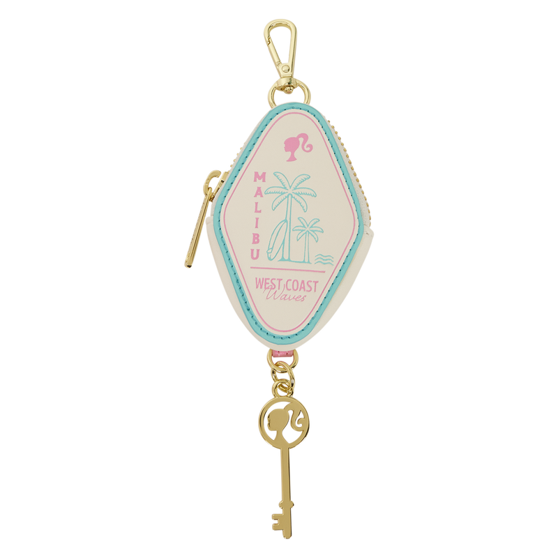Keychain with palm tree design and 'Malibu' text on a white background