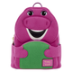 Pink dinosaur-shaped backpack with a green belly on a white background