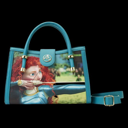 Handbag with an animated character design on a white background