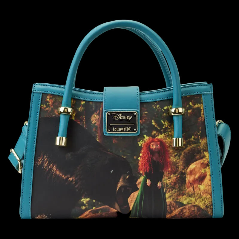 Handbag featuring Merida from 'Brave' with a blue handle and background
