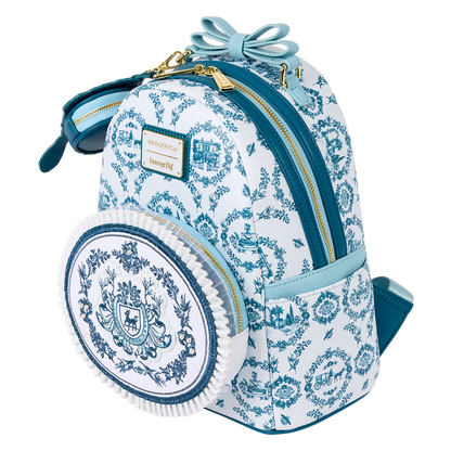 Small backpack with blue and white pattern on a white background