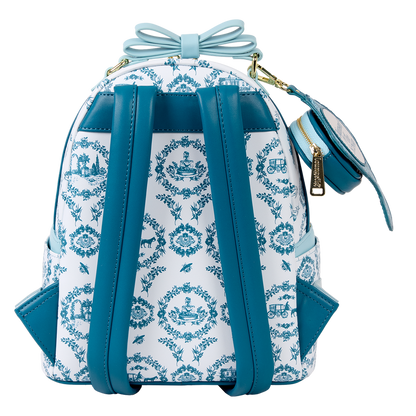 Backpack with blue and white pattern on a white background