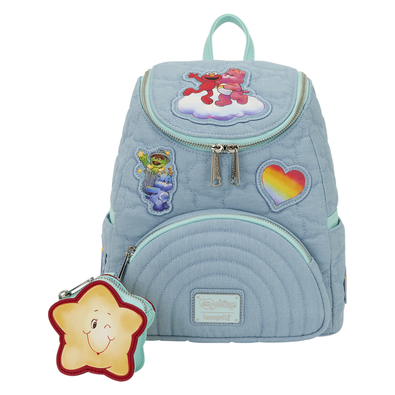 Loungefly Care Bears x Sesame Street Denim Mini Backpack with Star Coin Bag