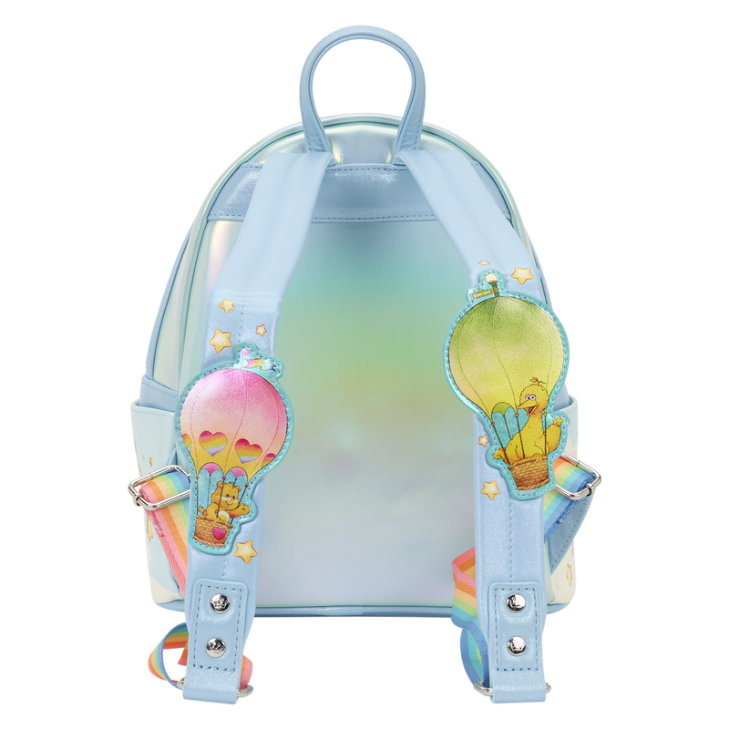 Backpack with colorful hot air balloon designs on a gradient background