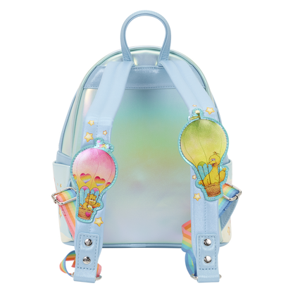 Backpack with colorful hot air balloon designs on a gradient background